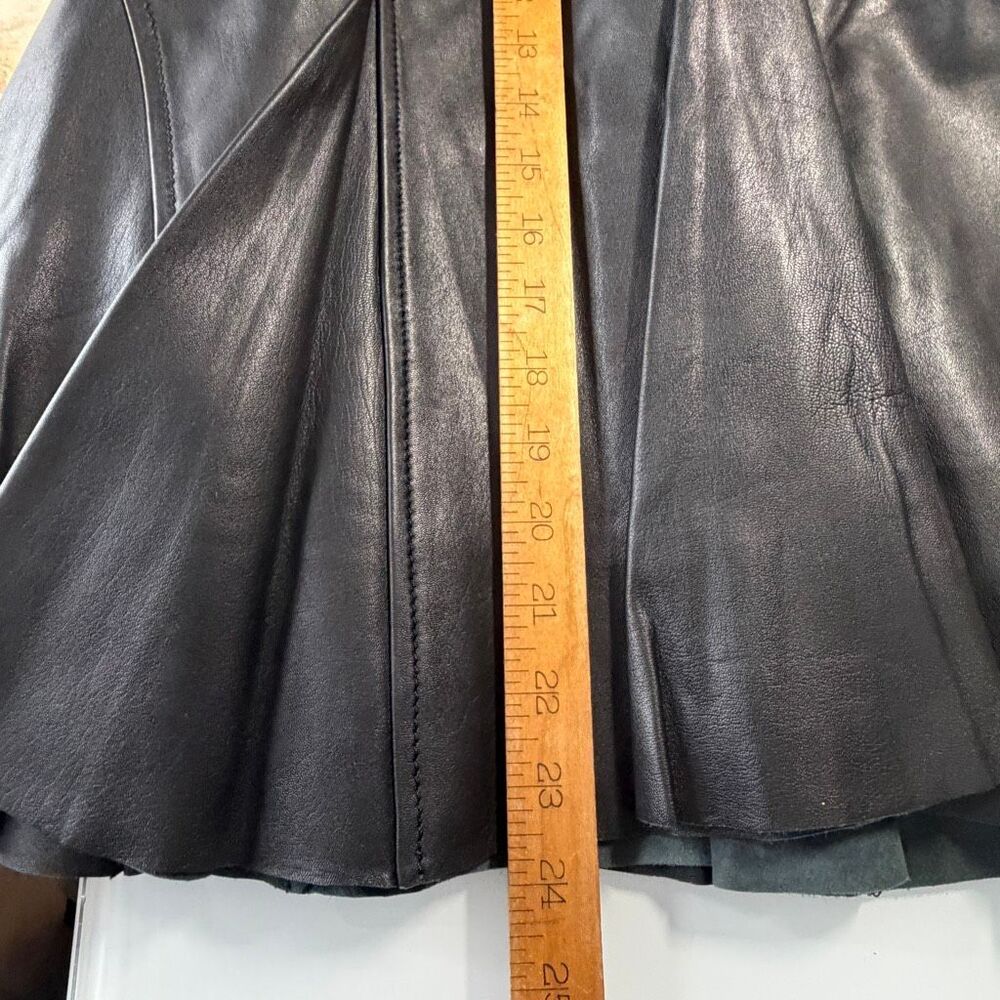 BCBGMAXAZRIA Black 100% Leather Paneled Flare Midi Skirt Women’s Size 6 - Picture 7 of 11